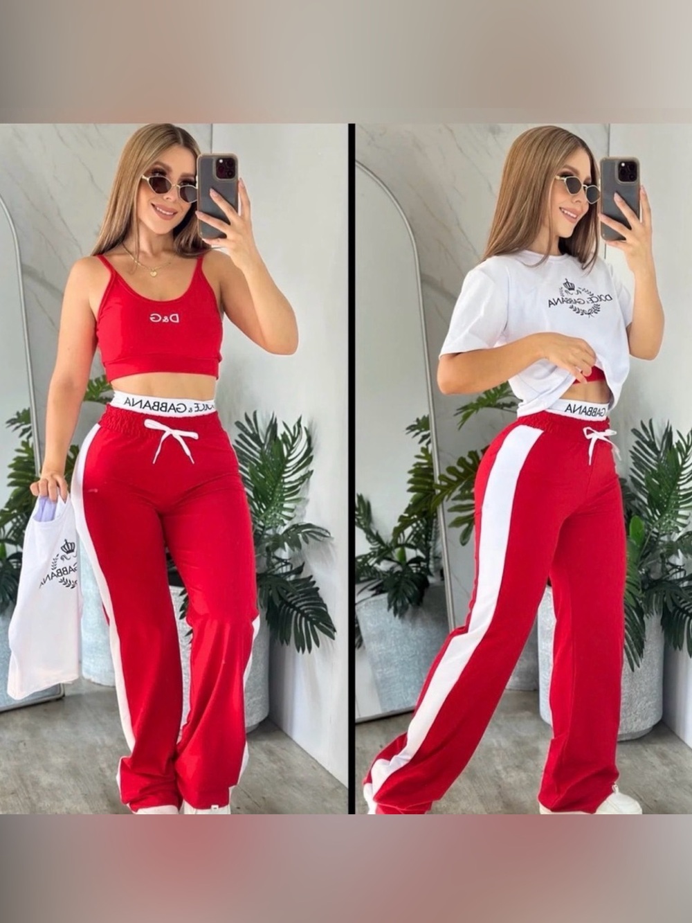 Three Piece Matching Set Logo Tee and Matching top and wide leg pants size S - Picture 2 of 6